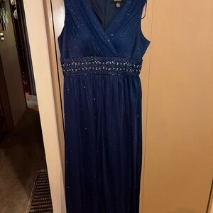 R&M Richards Navy Sleeveless Maxi Dress